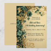 Bewerkbare Blue Flowers Gold Swirls Jubileum Kaart (Voorkant / Achterkant)