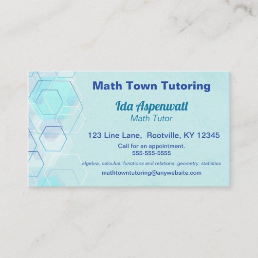 Bewerkbare Blue Geometric Wiskunde Tutor Visitekaartje (Voorkant)