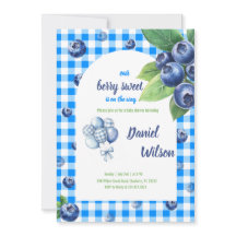 Bewerkbare Blue Gingham Charming Berry Green Leave