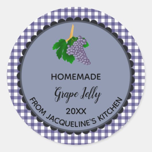 Bewerkbare Blue Gingham Grape Jelly Label Stickers (Voorkant)