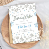 Bewerkbare Blue Silver Glitter Winter Baby Showe Kaart