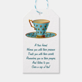 Bewerkbare Blue Tea Cup met Rozen theezakje Cadeaulabel