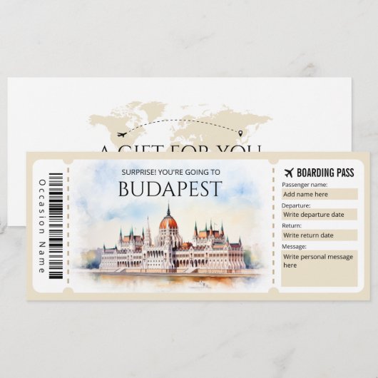 Bewerkbare Boedapest Hongarije vliegtuig instapkaa Kaart (Voorkant / Achterkant)