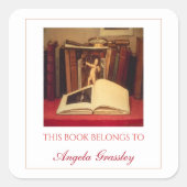 Bewerkbare boeken en vergrootglas vierkante sticker (Voorkant)