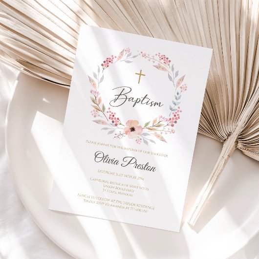 Bewerkbare Boho Bloemen Meisje Doop Uitnodiging