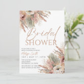 Bewerkbare Boho Bruids Douche Uitnodiging, Pampas Kaart (Staand voorkant)