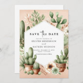 Bewerkbare Boho Cactus bruiloft Save The Date (Voorkant / Achterkant)