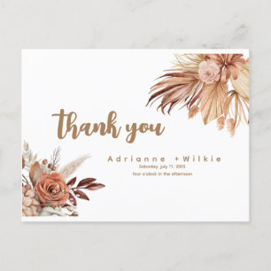 Bewerkbare Boho en Pampas Dank je kaart. Briefkaart