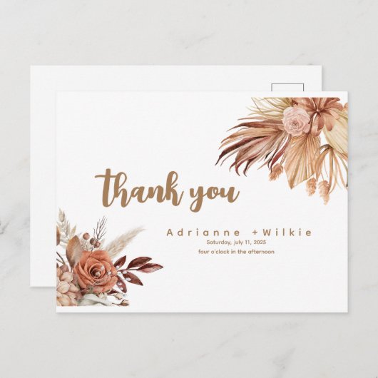 Bewerkbare Boho en Pampas Dank je kaart. Briefkaart (Voorkant / Achterkant)