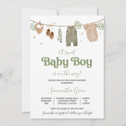 Bewerkbare Boho Het is een Boy Baby Kleding Baby s Kaart (Voorkant)