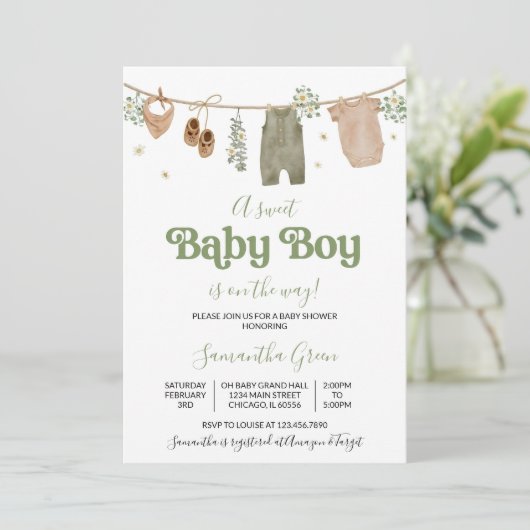 Bewerkbare Boho Het is een Boy Baby Kleding Baby s Kaart (Staand voorkant)