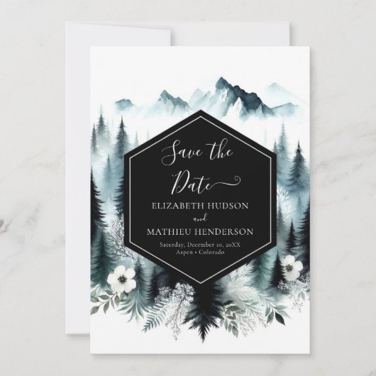 Bewerkbare Boho Mountain Wedding Save The Date (Voorkant)