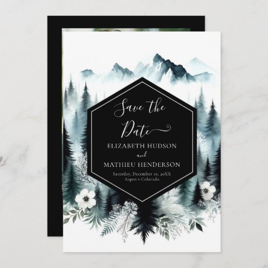 Bewerkbare Boho Mountain Wedding Save The Date (Voorkant / Achterkant)