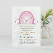 Bewerkbare Boho Regenboog Baby Shower Uitnodiging (Staand voorkant)