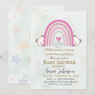 Bewerkbare Boho Regenboog Baby Shower Uitnodiging