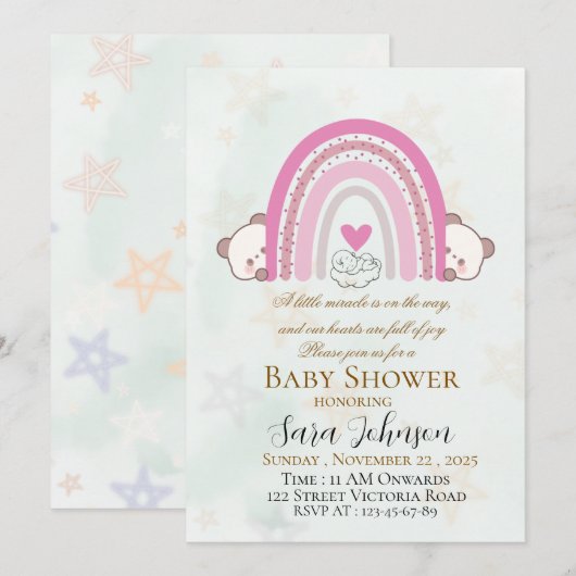 Bewerkbare Boho Regenboog Baby Shower Uitnodiging (Voorkant / Achterkant)