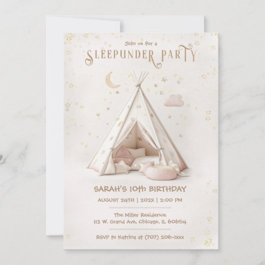 Bewerkbare Boho Slaapfeest Verjaardag Kaart (Voorkant)