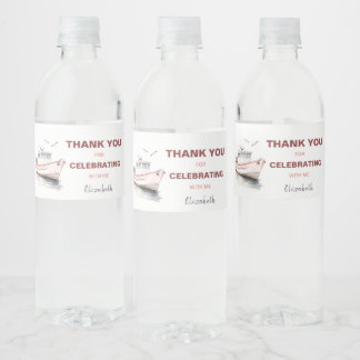 Bewerkbare Boot Nautische Waterfles Label - Meisje Waterfles Etiket