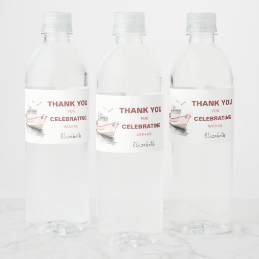 Bewerkbare Boot Nautische Waterfles Label - Meisje Waterfles Etiket (Flessen)