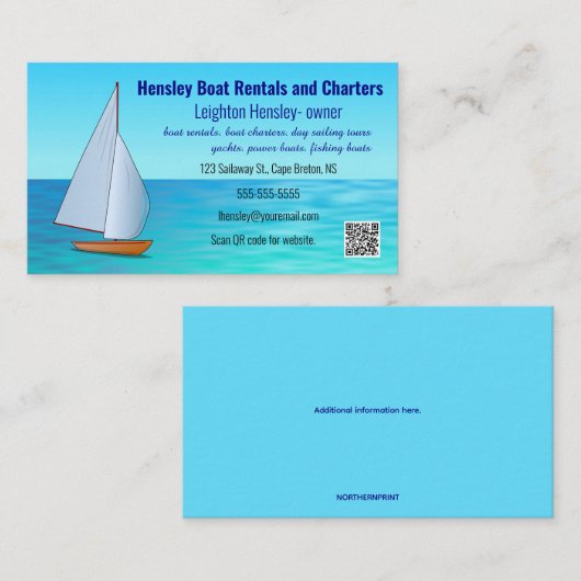 Bewerkbare bootverhuur en charters visitekaartje (Voorkant / Achterkant)