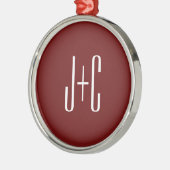 Bewerkbare bordeaux rode achtergrond & witte tekst metalen ornament (Links)