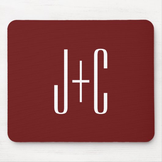 Bewerkbare bordeaux rode achtergrond & witte tekst muismat (Voorkant)