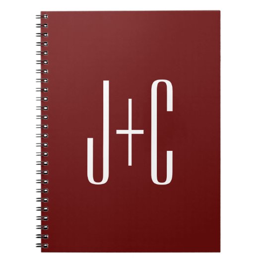 Bewerkbare bordeaux rode achtergrond & witte tekst notitieboek (Voorkant)