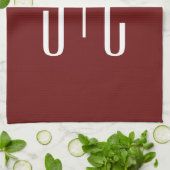 Bewerkbare bordeaux rode achtergrond & witte tekst theedoek (Gevouwen)