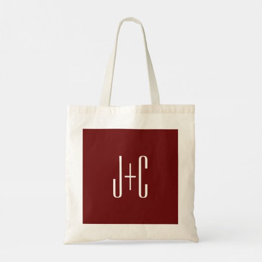 Bewerkbare bordeaux rode achtergrond & witte tekst tote bag (Achterkant)