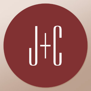 Bewerkbare bordeauxrode achtergrond en witte tekst ronde sticker