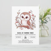 Bewerkbare Bossen Digitale Uil Verjaardag Kaart (Staand voorkant)