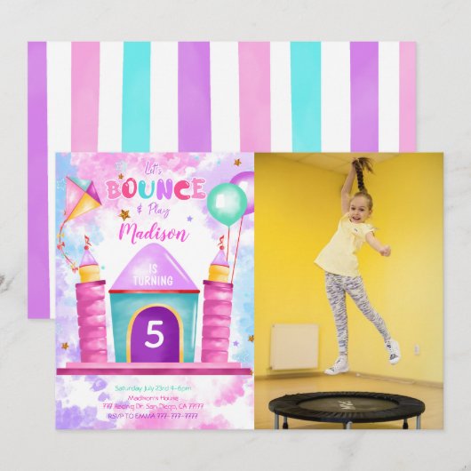 Bewerkbare Bounce-foto-uitnodiging Kaart (Voorkant / Achterkant)