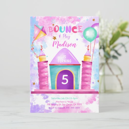 Bewerkbare Bounce-uitnodiging Kaart (Staand voorkant)