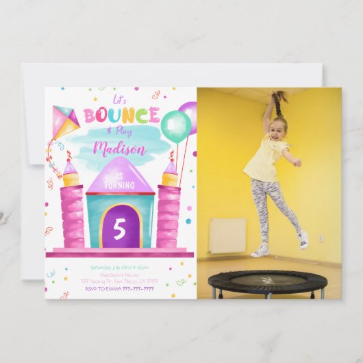 Bewerkbare Bounce-verjaardagsfoto-uitnodiging Kaart (Voorkant)