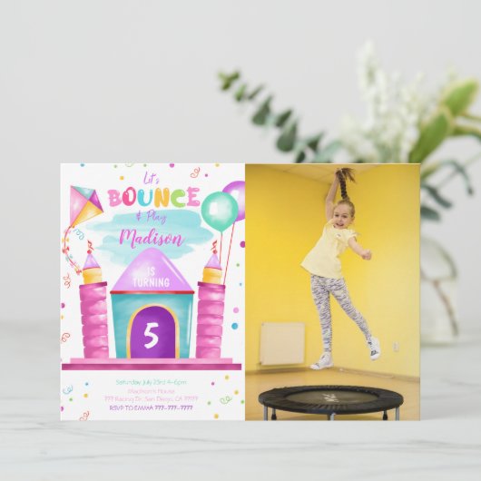 Bewerkbare Bounce-verjaardagsfoto-uitnodiging Kaart (Staand voorkant)