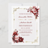 Bewerkbare Bourgogne en gouden bruiloft Sjabloon Kaart (Voorkant)