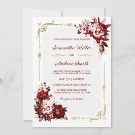 Bewerkbare Bourgogne en gouden bruiloft Sjabloon Kaart