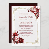 Bewerkbare Bourgogne en gouden bruiloft Sjabloon Kaart (Voorkant / Achterkant)