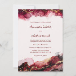 Bewerkbare Bourgogne en gouden bruiloft Sjabloon Kaart