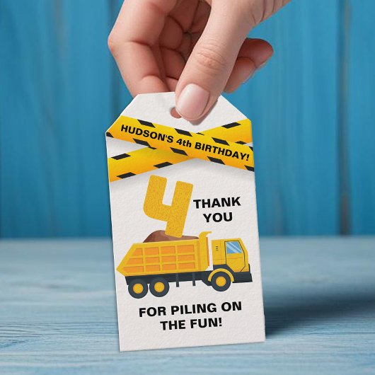 Bewerkbare Bouw Bedankt Label - Gele Dump Truck Cadeaulabel