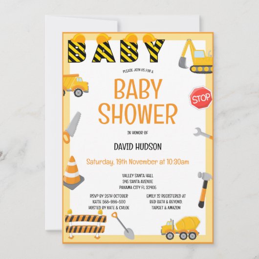 Bewerkbare Bouw Uitnodiging, Verjaardag, Baby Kaart (Voorkant)