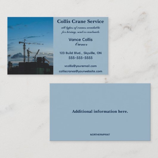 Bewerkbare bouwkraandiensten visitekaartje (Voorkant / Achterkant)