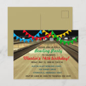 Bewerkbare Bowling Alley Lane verjaardagsfeestje Uitnodiging Briefkaart (Voorkant / Achterkant)