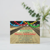 Bewerkbare Bowling Alley Lane verjaardagsfeestje Uitnodiging Briefkaart (Staand voorkant)