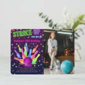Bewerkbare Bowling Foto Uitnodiging (Staand voorkant)