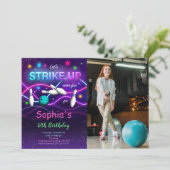 Bewerkbare bowling foto uitnodiging (Staand voorkant)