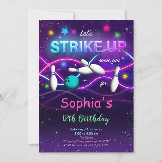 Bewerkbare Bowling Uitnodiging (Voorkant)