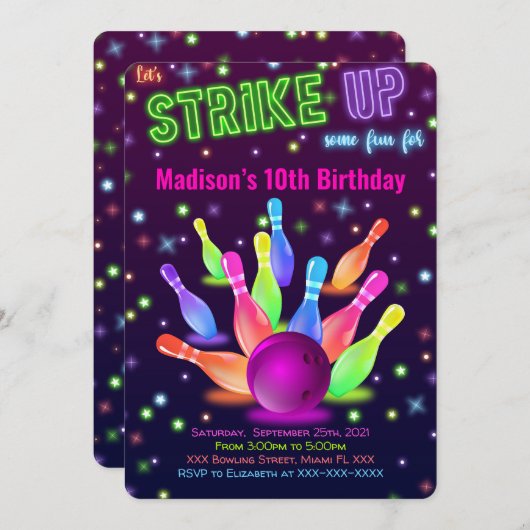 Bewerkbare bowling uitnodiging (Voorkant / Achterkant)