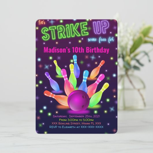 Bewerkbare Bowling Uitnodiging (Staand voorkant)