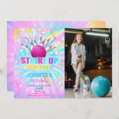 Bewerkbare Bowling Verjaardagsfoto Uitnodiging (Voorkant / Achterkant)